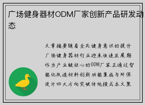广场健身器材ODM厂家创新产品研发动态